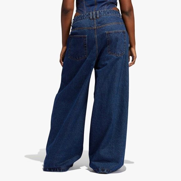 Adidas Originals Women's Ivy Park Denim Wide Leg Snap Pants Size medium H61716 - Picture 3 of 5